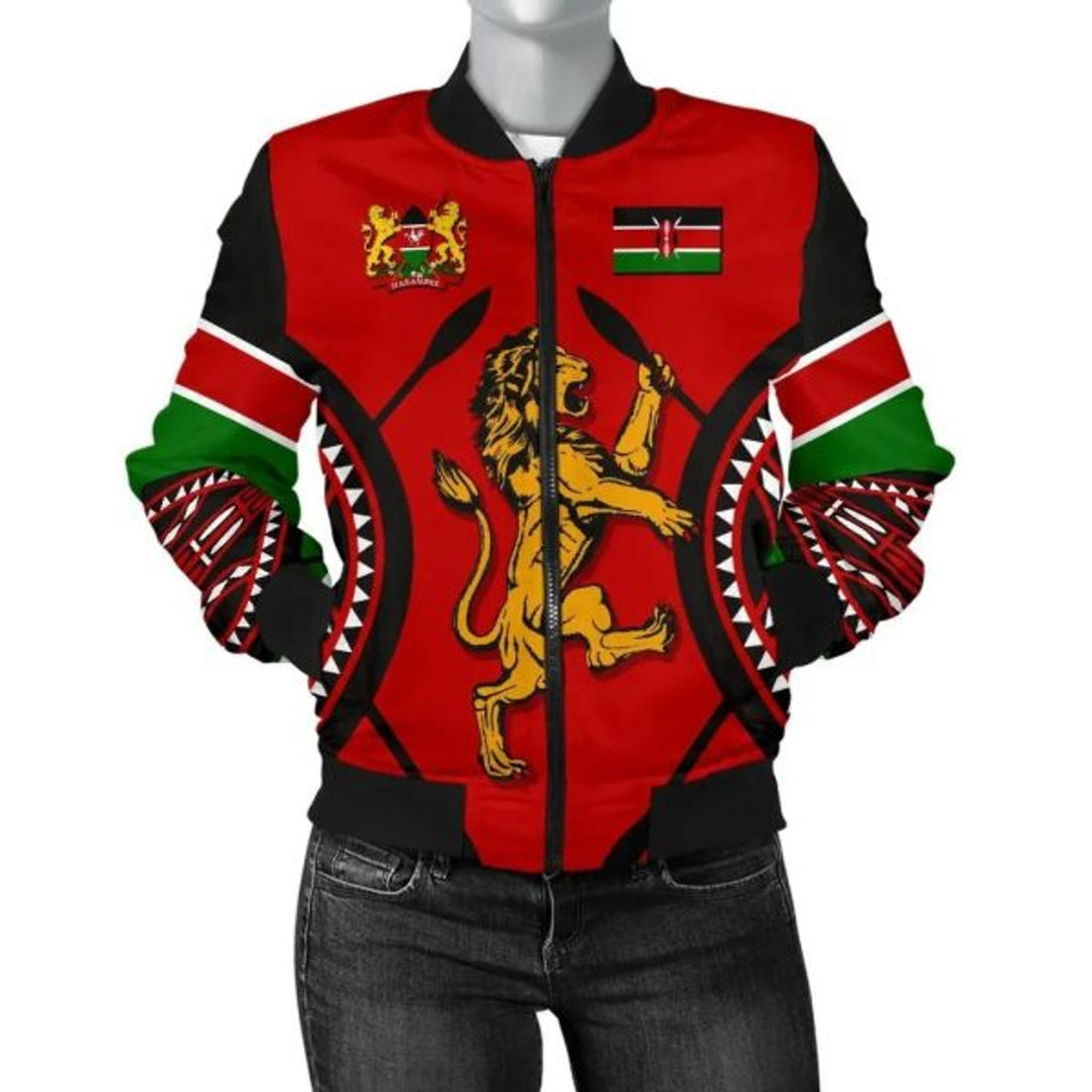 FUNSTUFFPRINTI Kenya Lion Women Bomber Jacket Maasai Shield Bomber Jacket