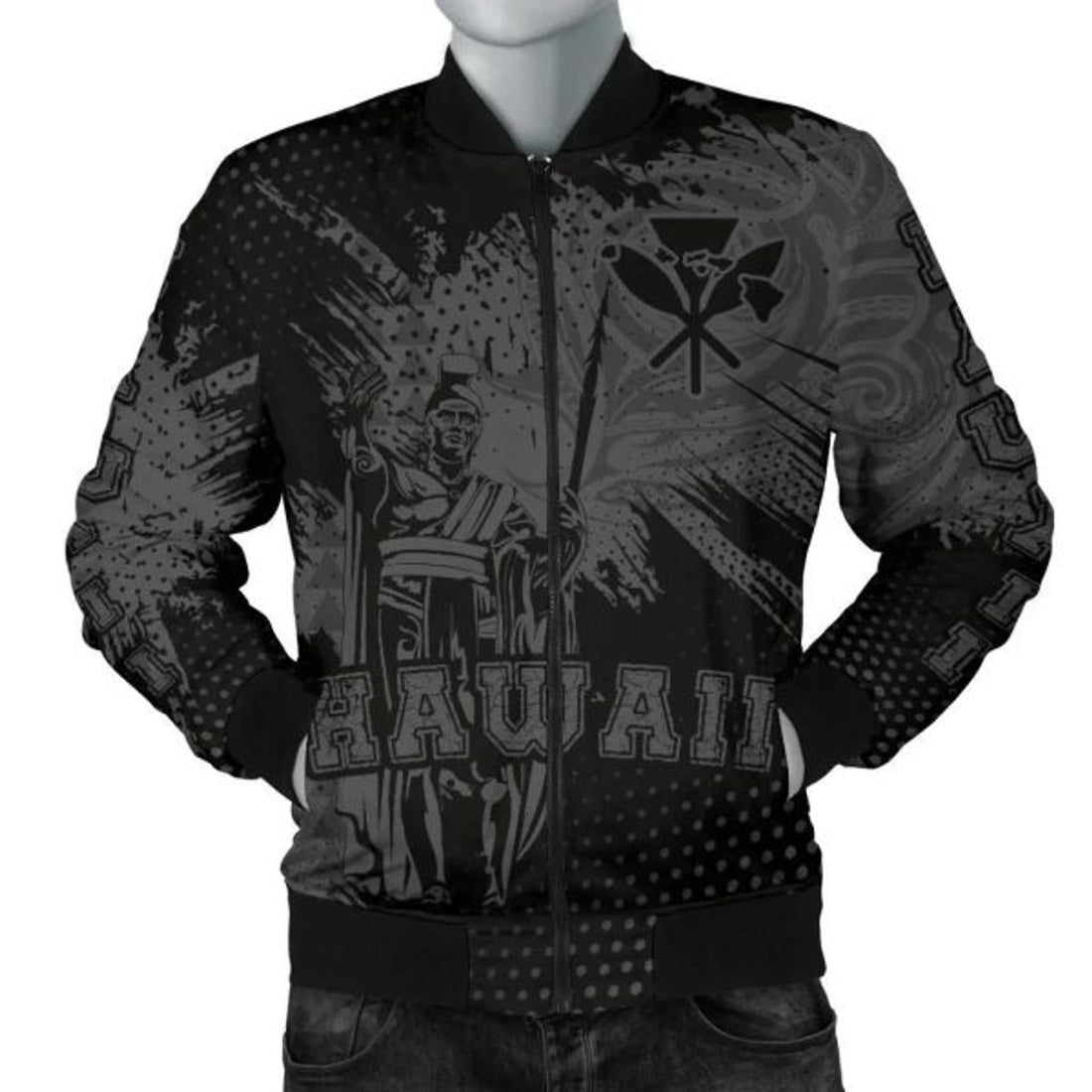 FUNSTUFFPRINTI King Kamehameha Hawaii Men's Bomber Jacket - Gray - Vincent Style - AH Bomber Jacket