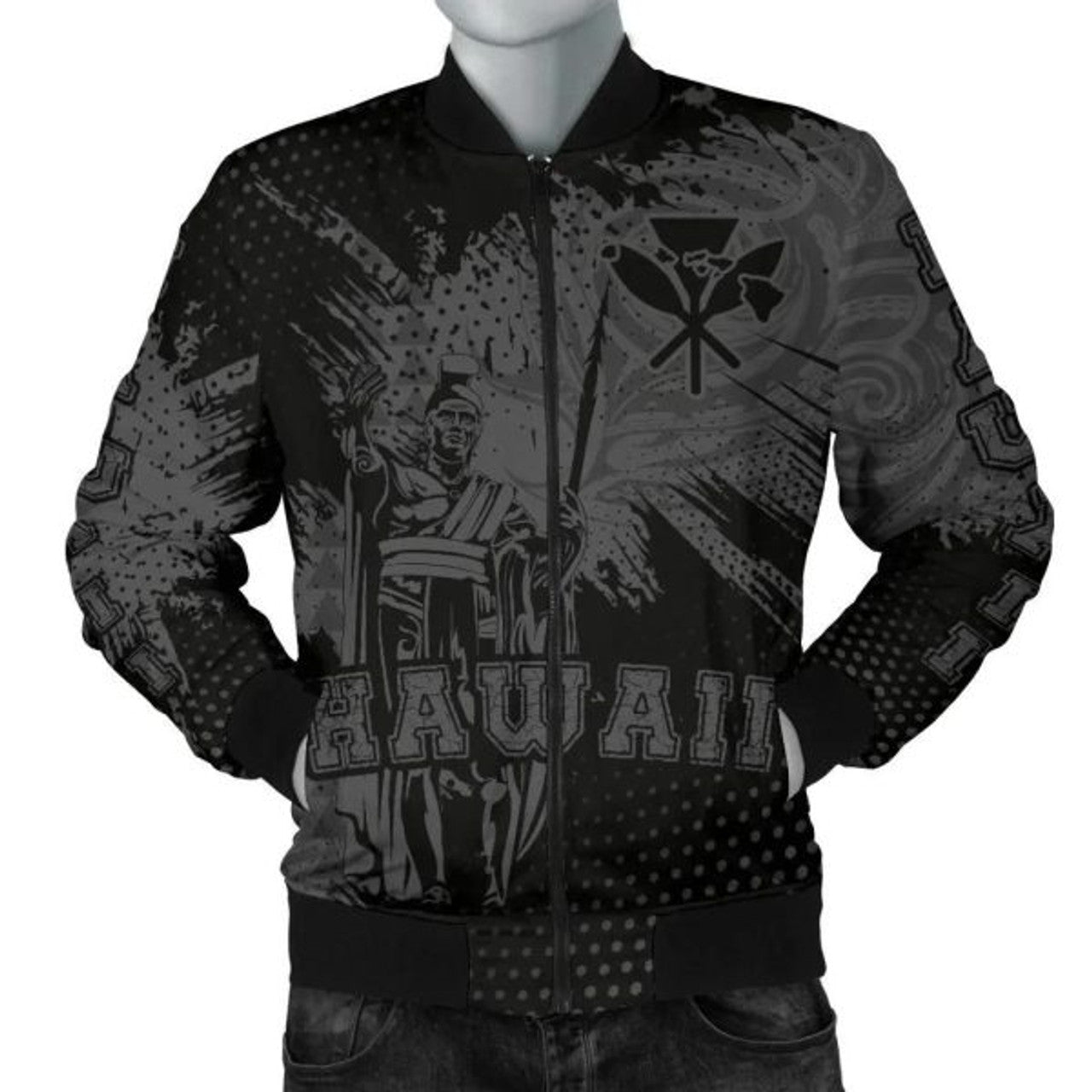 FUNSTUFFPRINTI King Kamehameha Hawaii Men's Bomber Jacket - Gray - Vincent Style - AH Bomber Jacket