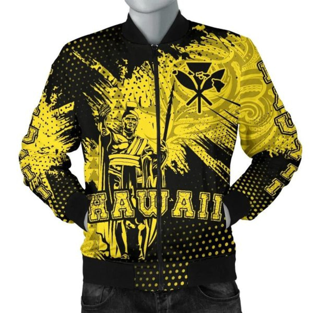FUNSTUFFPRINTI King Kamehameha Hawaii Men's Bomber Jacket - Yellow - Vincent Style - AH Bomber Jacket