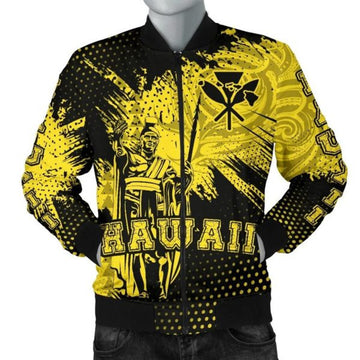 FUNSTUFFPRINTI King Kamehameha Hawaii Men's Bomber Jacket - Yellow - Vincent Style - AH Bomber Jacket