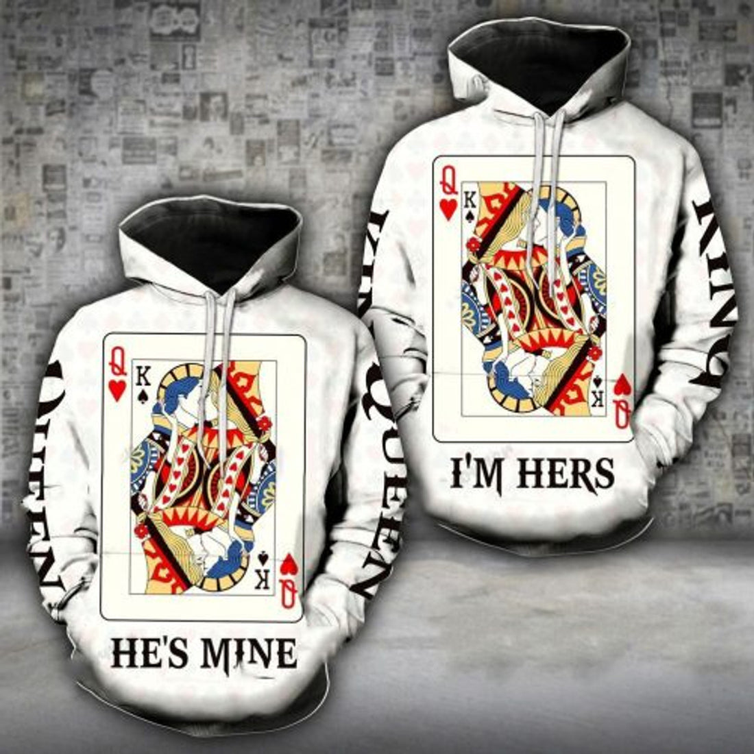 FUNSTUFFPRINT Matching King Queen 3D All Over Hoodie He’s Mine I’m Hers 3D Hoodie and Zip Hoodie