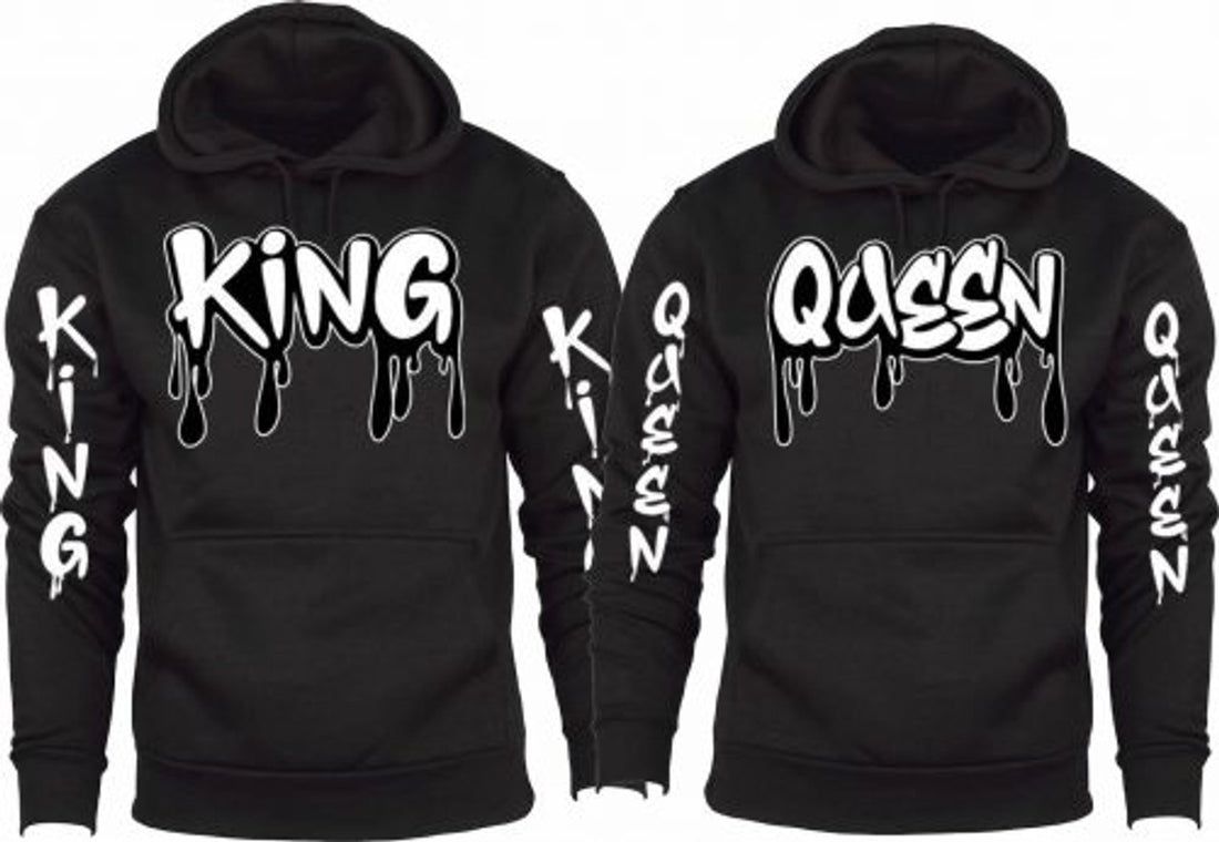FUNSTUFFPRINT Matching Couple 3D All Over Hoodie King Queen Dripping 3D Hoodie and Zip Hoodie