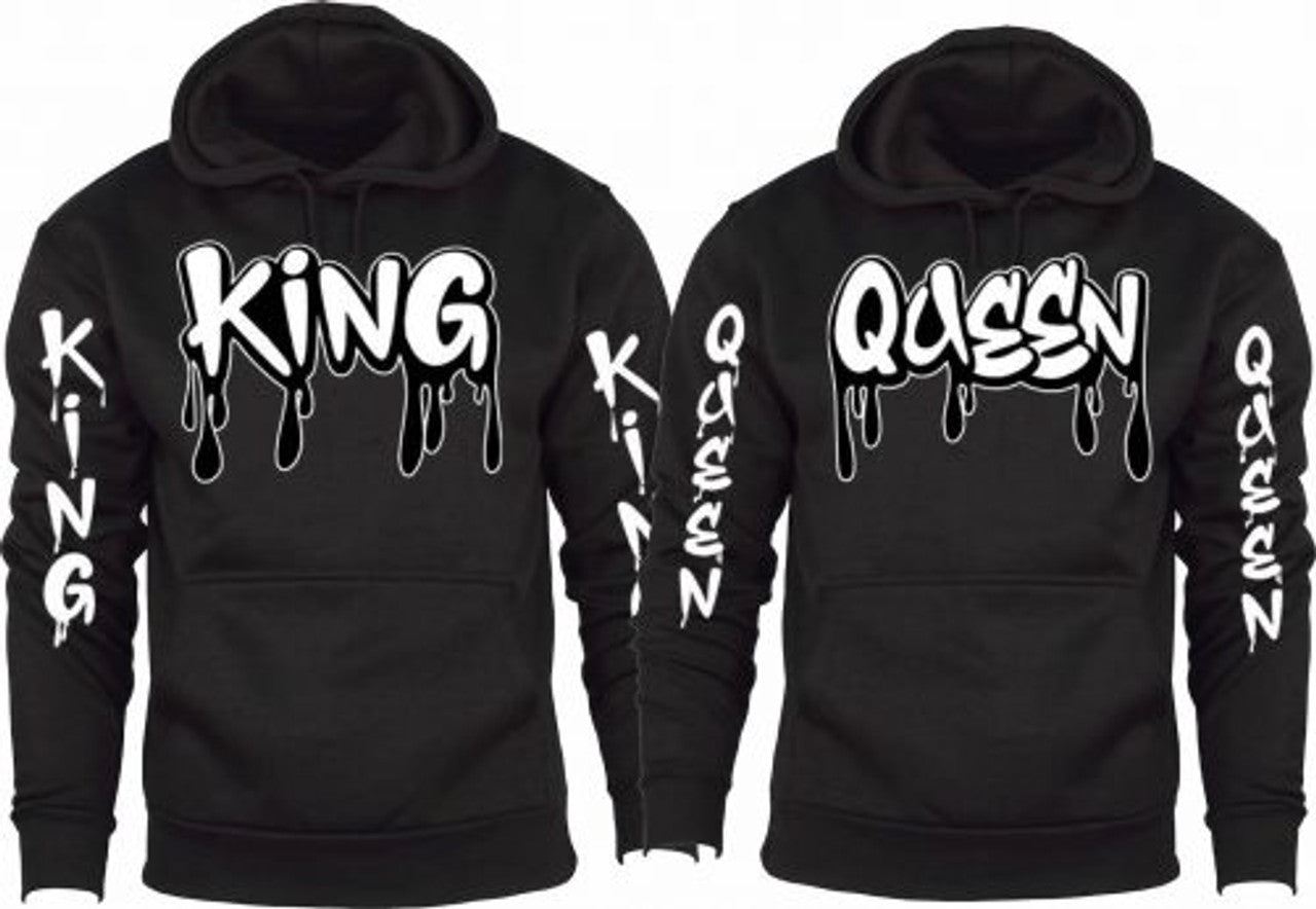 FUNSTUFFPRINT Matching Couple 3D All Over Hoodie King Queen Dripping 3D Hoodie and Zip Hoodie