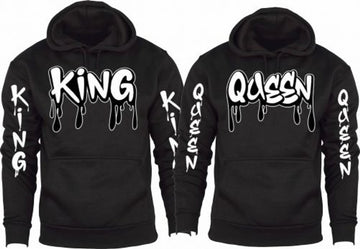 FUNSTUFFPRINT Matching Couple 3D All Over Hoodie King Queen Dripping 3D Hoodie and Zip Hoodie