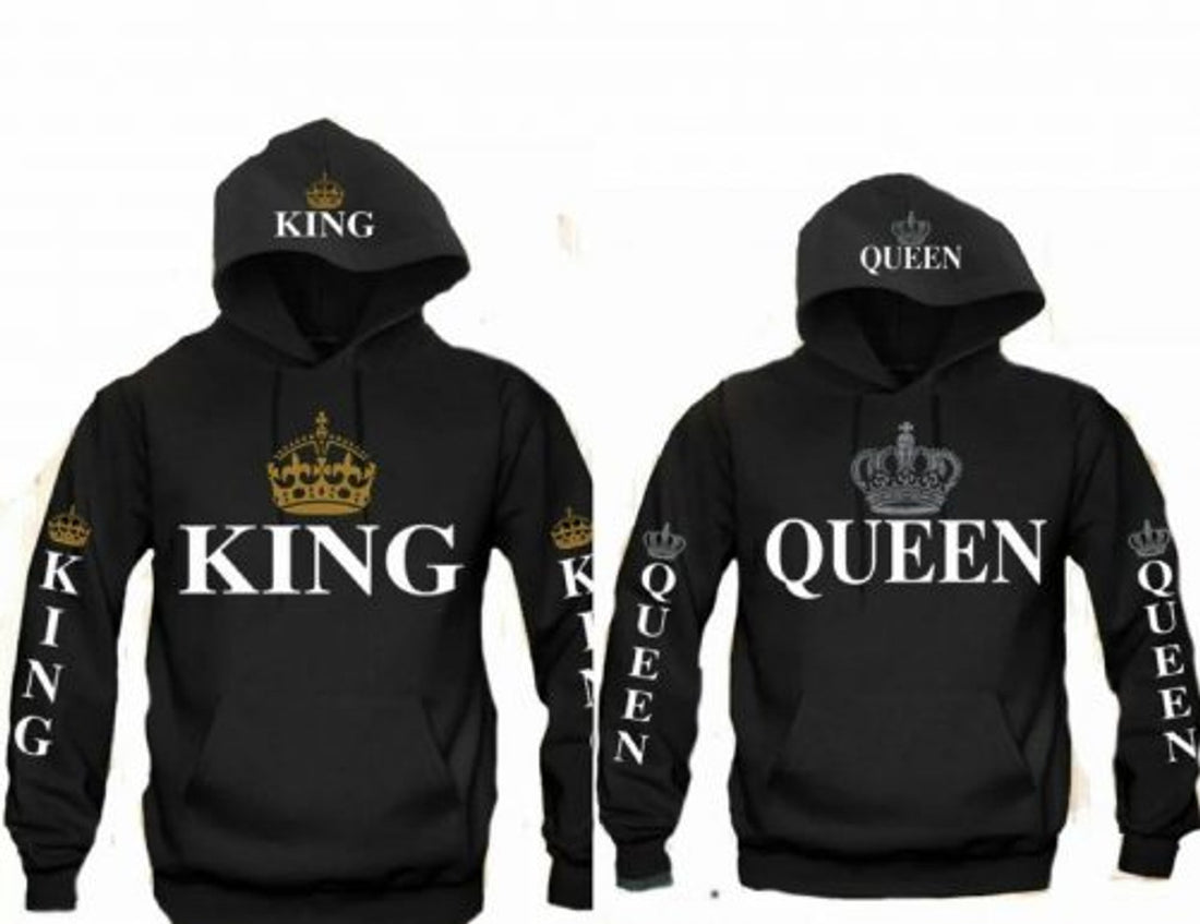 FUNSTUFFPRINT Matching Couple 3D All Over Hoodie King Queen Crown Gold & Silver 3D Hoodie and Zip Hoodie