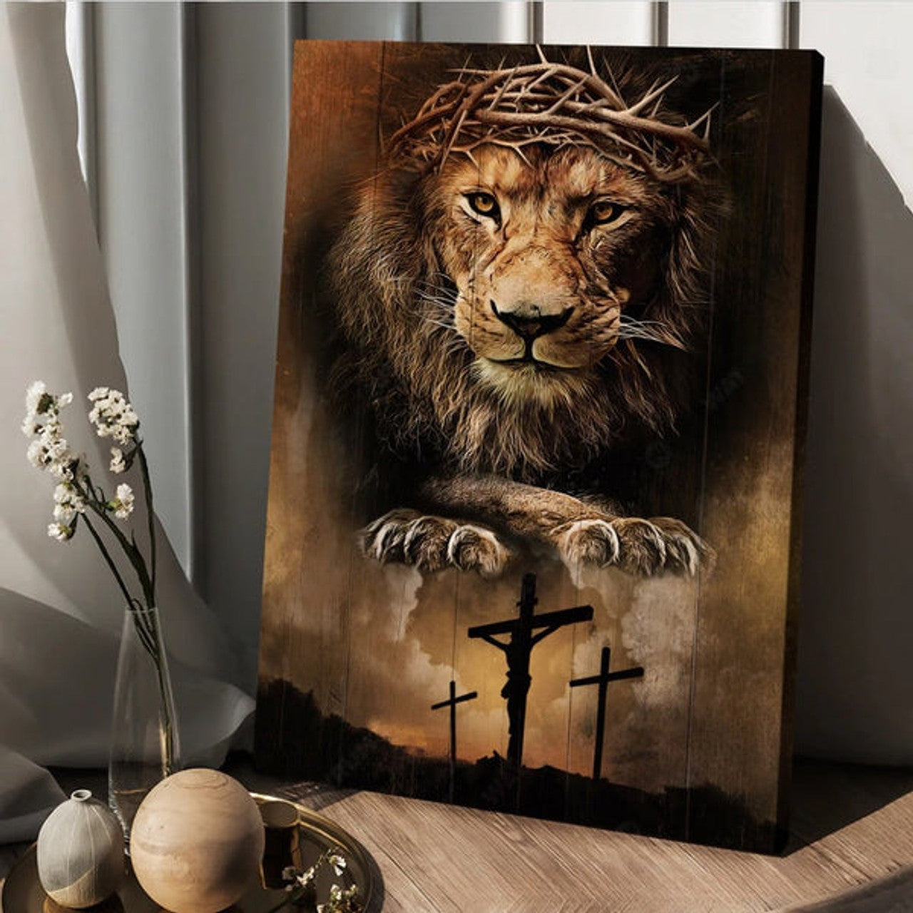 King Of Kings Lord Of Lords Lion Crown Of Thorn Canvas Wall Art - Christian Wall Posters - Religious Wall Decor