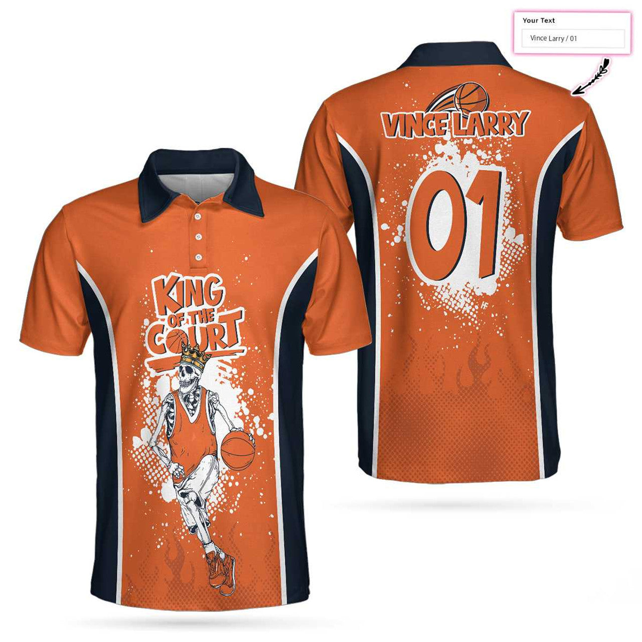 Custom Personalized Skeleton Basketball Men Polo Shirt, King Of The Court Basketball Custom Shirt For Men, Gift For Basketball Lovers