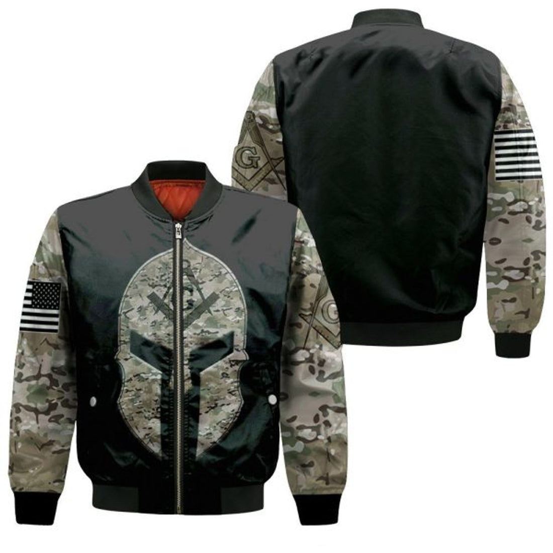 FUNSTUFFPRINTI Knight Camo Pattern Freemasonry 3D Bomber Jacket