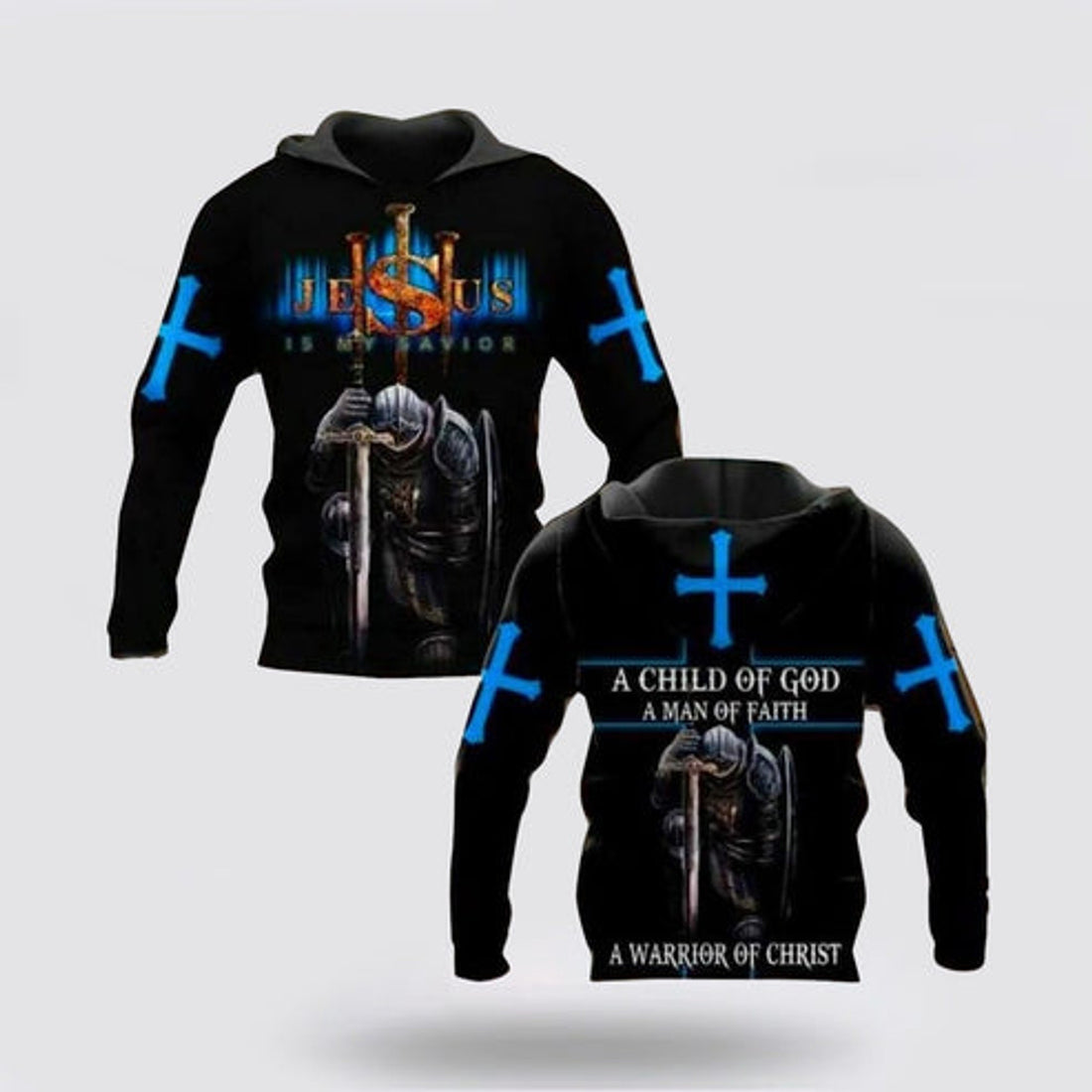 FUNSTUFFPRINT 3D Knight Templar Jesus Is My Savior A Warrior Of Christ 3D Hoodie and Zip Hoodie