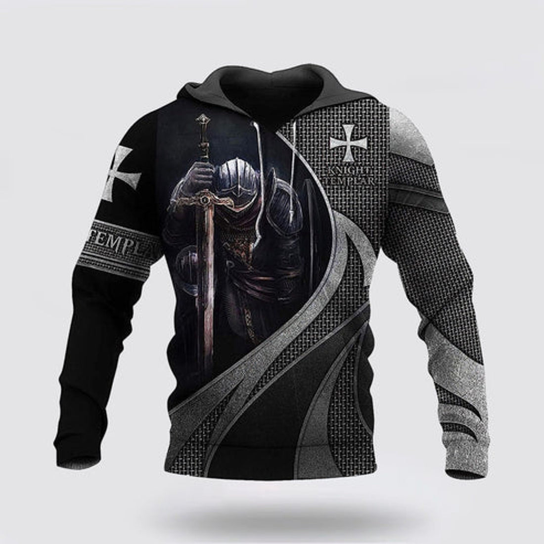 FUNSTUFFPRINT 3D Knight Templar Warrior Cross 3D Hoodie and Zip Hoodie
