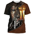 FUNSTUFFPRINT Knight Kneel In Front Of Lion Jesus Christ Warrior Christian 3D T-shirt