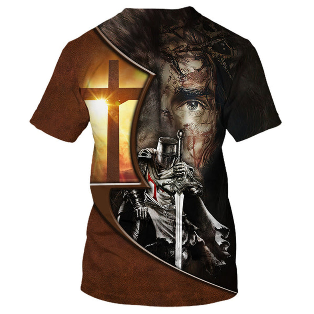 FUNSTUFFPRINT Knight Kneel In Front Of Lion Jesus Christ Warrior Christian 3D T-shirt