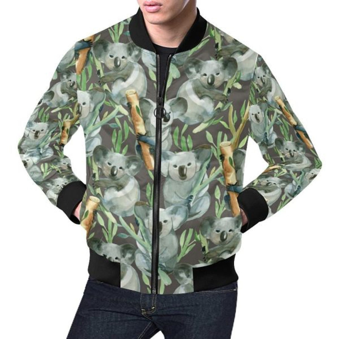 FUNSTUFFPRINTI Koala Bamboo Pattern Print Men's 3D Bomber Jacket