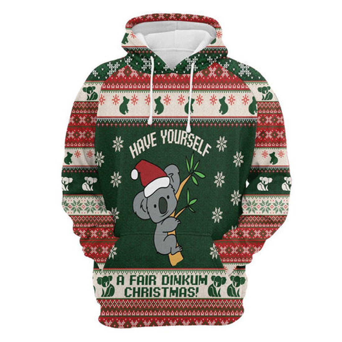 FUNSTUFFPRINT 3D Koala Fair Dinkum Christmas All Over 3D Hoodie and Zip Hoodie