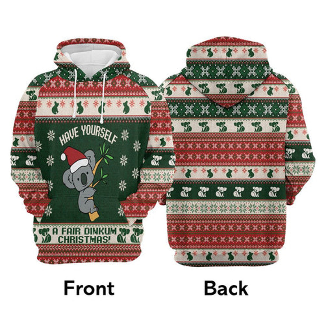 FUNSTUFFPRINT 3D Koala Fair Dinkum Christmas All Over 3D Hoodie and Zip Hoodie