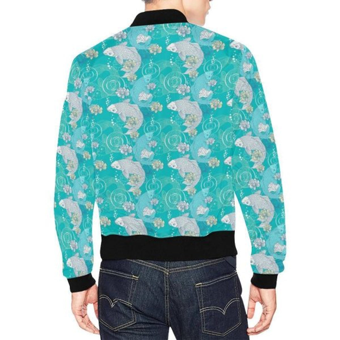 FUNSTUFFPRINTI Koi Fish Lotus Pattern Print Men's 3D Bomber Jacket