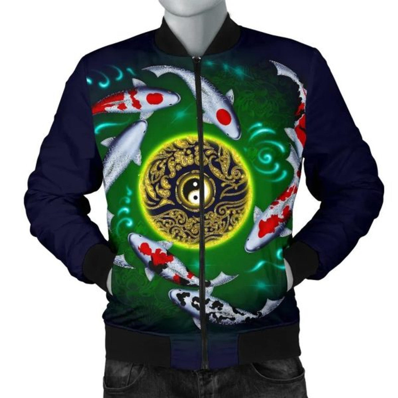 FUNSTUFFPRINTI Koi Fish Men's Bomber Jacket - Koi Fish Yin Yang - Bomber Jacket