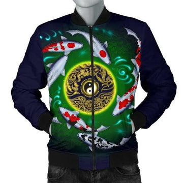 FUNSTUFFPRINTI Koi Fish Men's Bomber Jacket - Koi Fish Yin Yang - Bomber Jacket