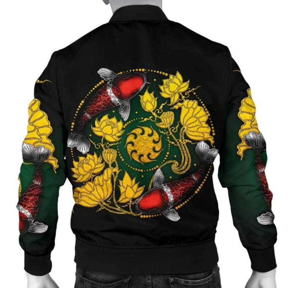 FUNSTUFFPRINTI Koi Fish Men's Bomber Jacket - Lotus Koi Fish Yin Yang - Bomber Jacket