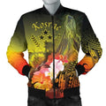 FUNSTUFFPRINTI Kosrae Men's Bomber Jacket - Humpback Whale with Tropical Flowers (Yellow)- Bomber Jacket