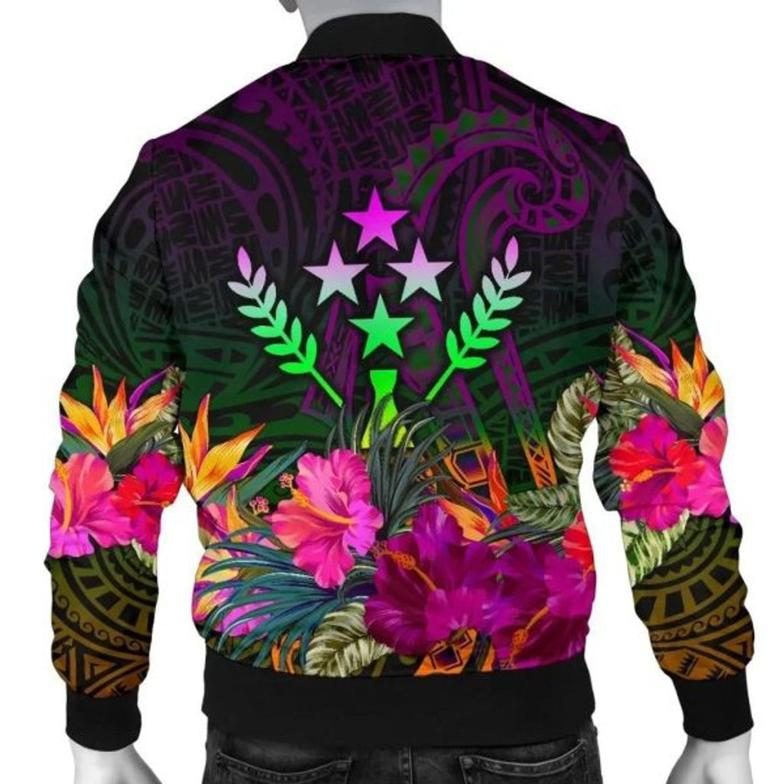 FUNSTUFFPRINTI Kosrae Men's Bomber Jacket - Summer Hibiscus - Bomber Jacket