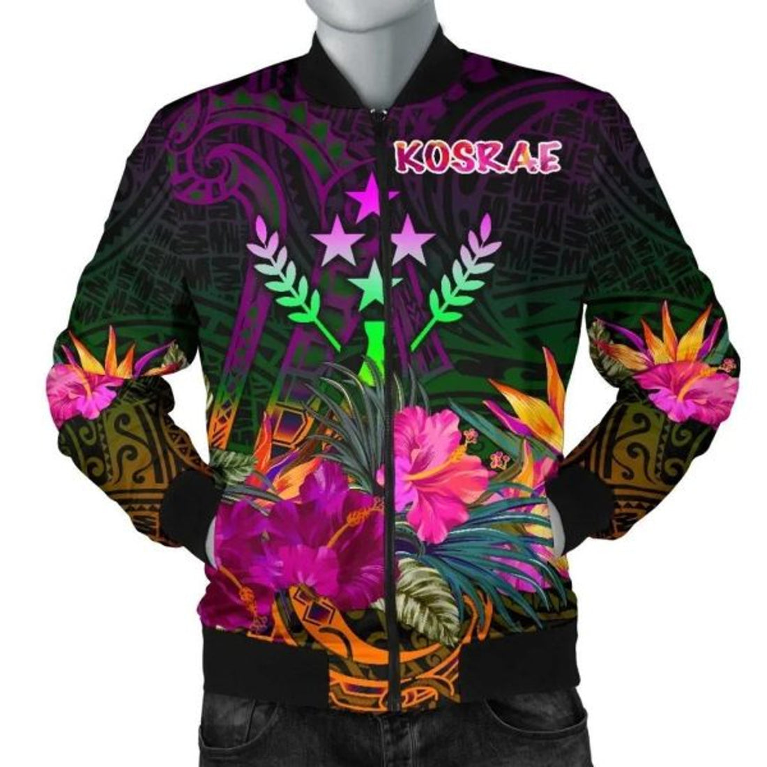 FUNSTUFFPRINTI Kosrae Men's Bomber Jacket - Summer Hibiscus - Bomber Jacket