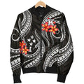FUNSTUFFPRINTI Kosrae Micronesian Women Bomber Jacket - Black Plumeria - Bomber Jacket