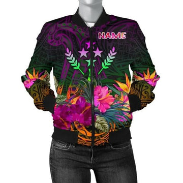 FUNSTUFFPRINTI Kosrae Personalised Women's Bomber Jacket - Summer Hibiscus - Bomber Jacket