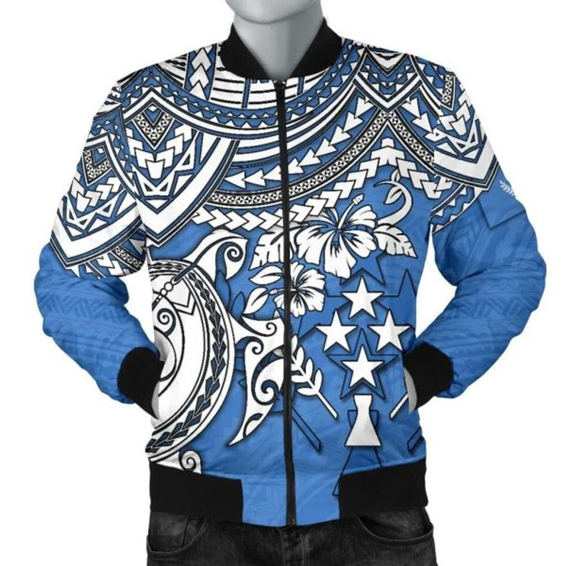 FUNSTUFFPRINTI Kosrae Polynesian Bomber Jacket (Men) - Polynesian Turtle - Bomber Jacket