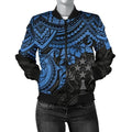 FUNSTUFFPRINTI Kosrae Polynesian Bomber Jacket (Women) - Blue Turtle - Bomber Jacket