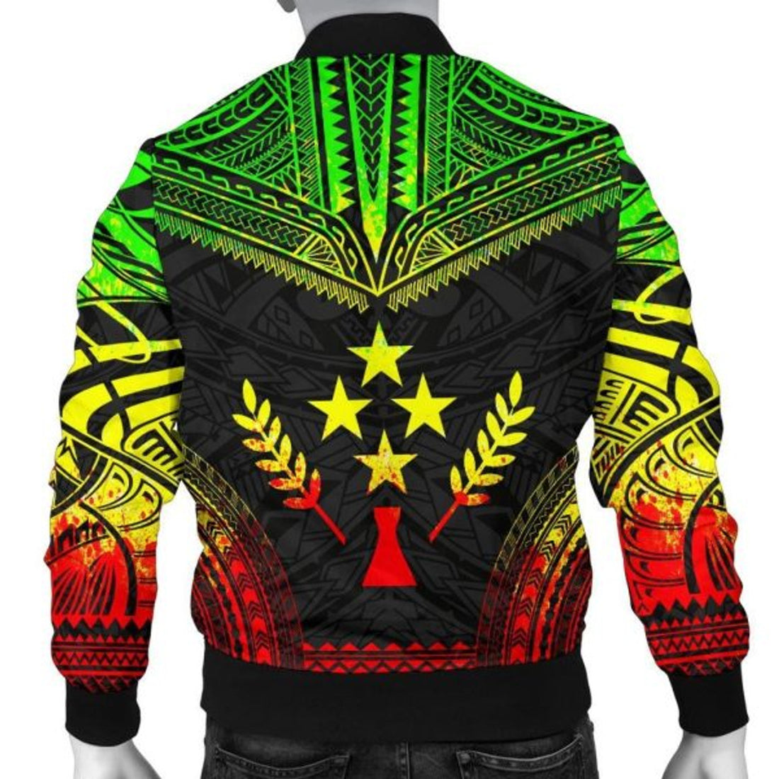 FUNSTUFFPRINTI Kosrae Polynesian Chief Men's Bomber Jacket - Reggae Version - Bomber Jacket