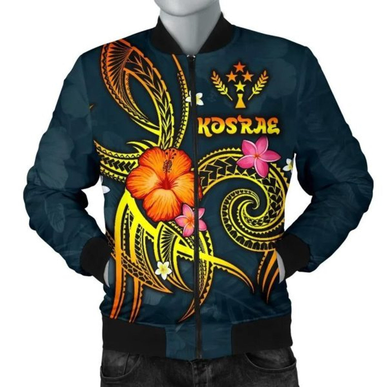 FUNSTUFFPRINTI Kosrae Polynesian Men's Bomber Jacket - Legend of Kosrae (Blue) - Bomber Jacket