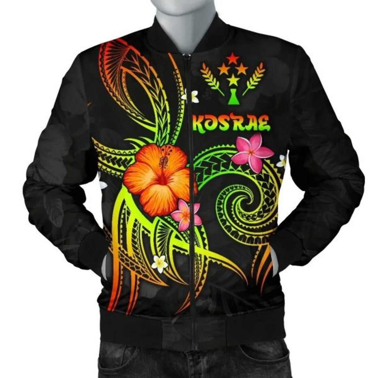 FUNSTUFFPRINTI Kosrae Polynesian Men's Bomber Jacket - Legend of Kosrae (Reggae) - Bomber Jacket