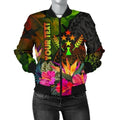 FUNSTUFFPRINTI Kosrae Polynesian Personalised Women's Bomber Jacket - Hibiscus and Banana Leaves - Bomber Jacket
