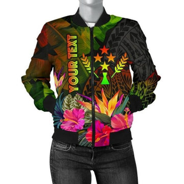 FUNSTUFFPRINTI Kosrae Polynesian Personalised Women's Bomber Jacket - Hibiscus and Banana Leaves - Bomber Jacket