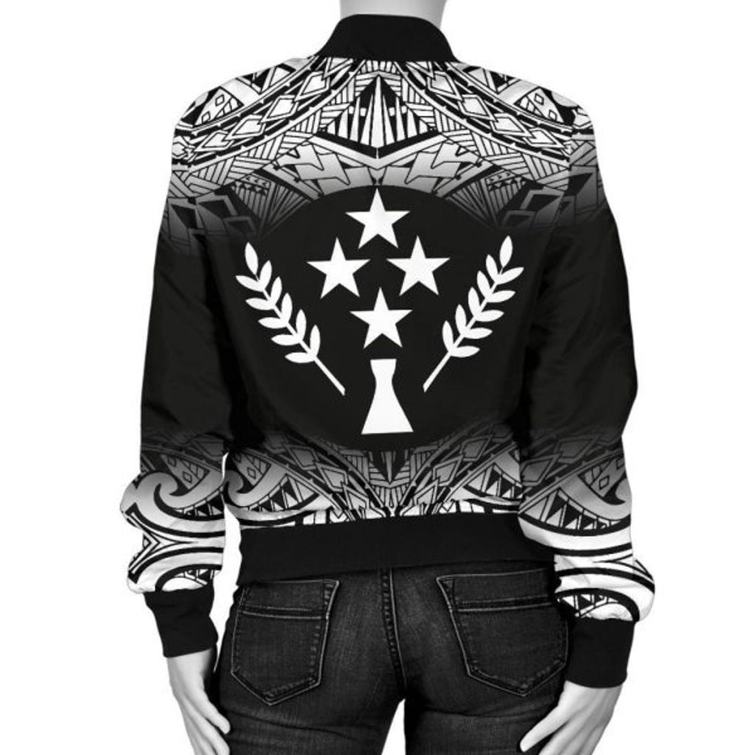 FUNSTUFFPRINTI Kosrae Women's Bomber Jacket - Fog Black Style - Bomber Jacket