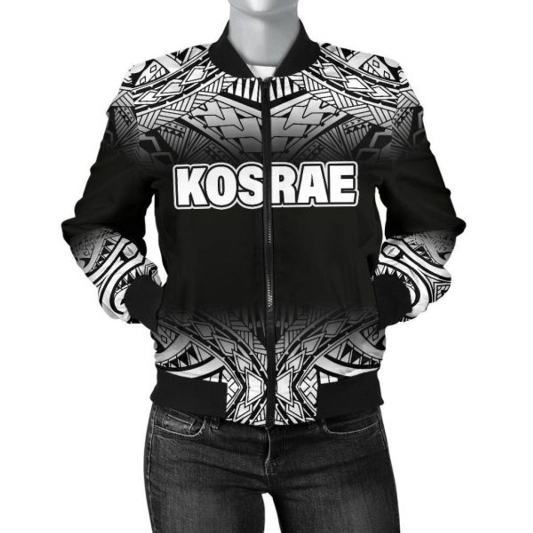 FUNSTUFFPRINTI Kosrae Women's Bomber Jacket - Fog Black Style - Bomber Jacket