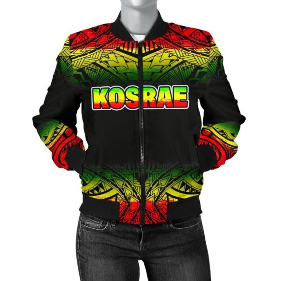 FUNSTUFFPRINTI Kosrae Women's Bomber Jacket - Fog Reggae Style - Bomber Jacket