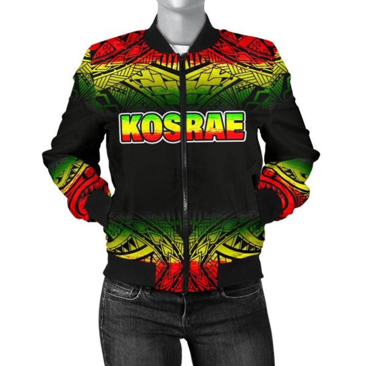 FUNSTUFFPRINTI Kosrae Women's Bomber Jacket - Fog Reggae Style - Bomber Jacket