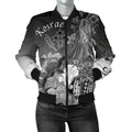 FUNSTUFFPRINTI Kosrae Women's Bomber Jacket - Humpback Whale with Tropical Flowers (White)- Bomber Jacket