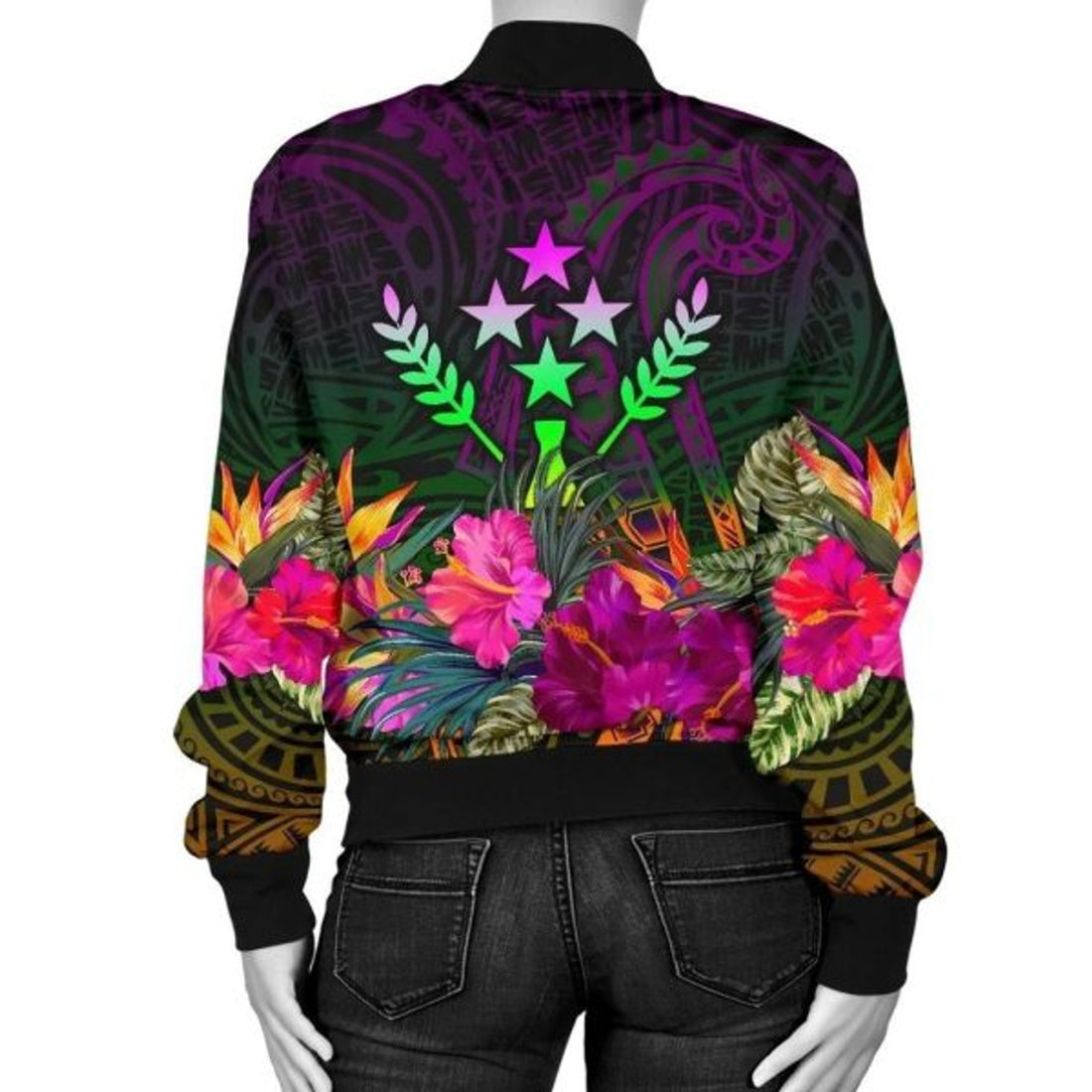 FUNSTUFFPRINTI Kosrae Women's Bomber Jacket - Summer Hibiscus - Bomber Jacket