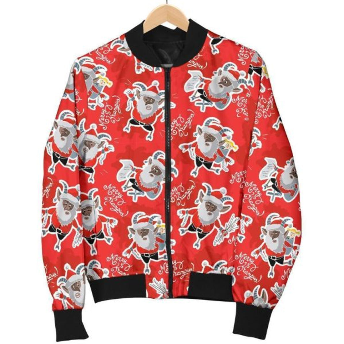 FUNSTUFFPRINTI Krampus Christmas Print Pattern Women Casual Bomber Jacket