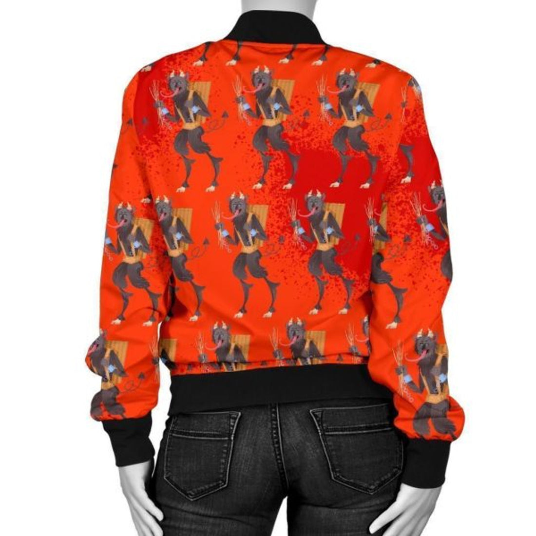 FUNSTUFFPRINTI Krampus Pattern Print Women Casual Bomber Jacket