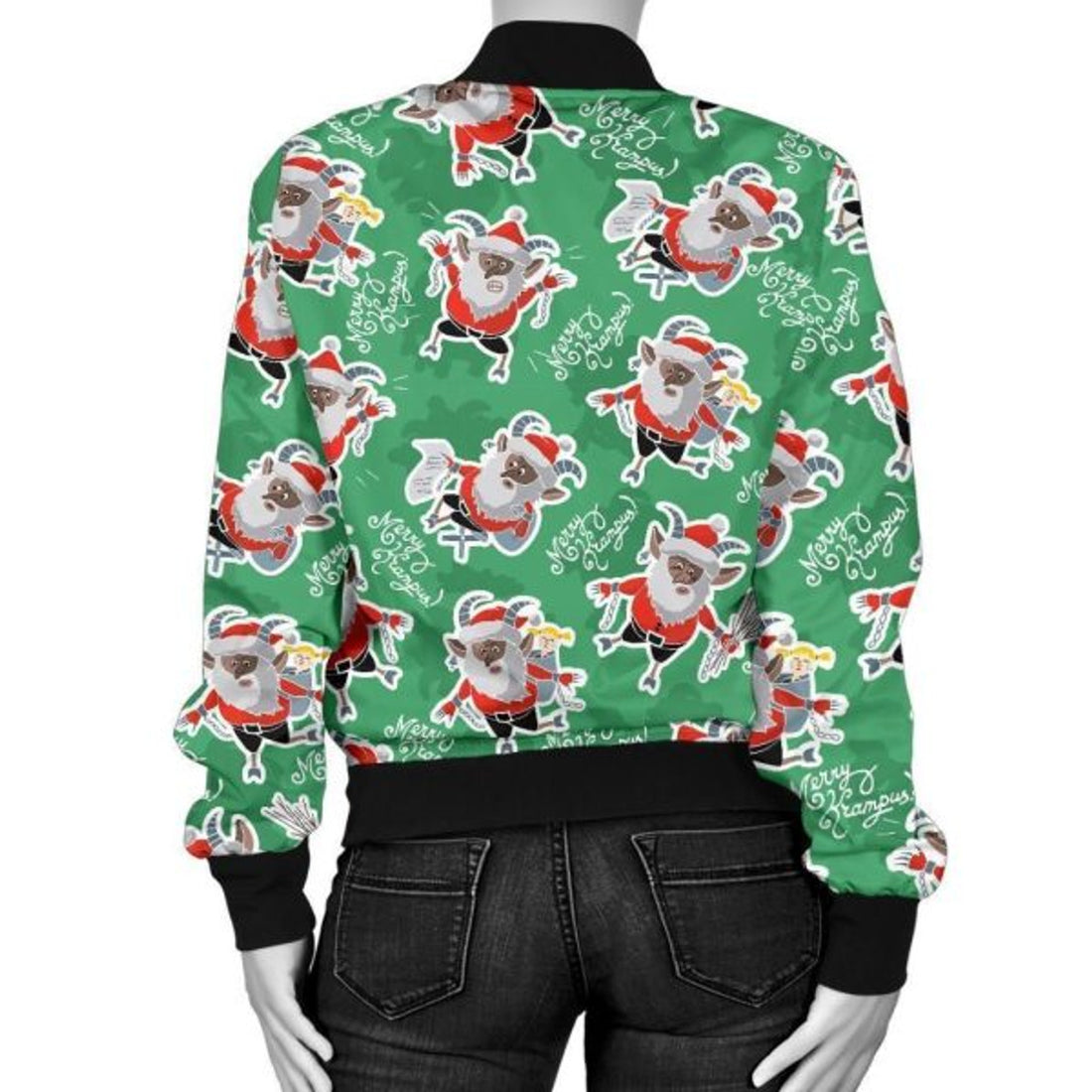 FUNSTUFFPRINTI Krampus Print Pattern Women Casual Bomber Jacket
