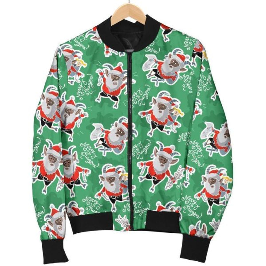 FUNSTUFFPRINTI Krampus Print Pattern Women Casual Bomber Jacket
