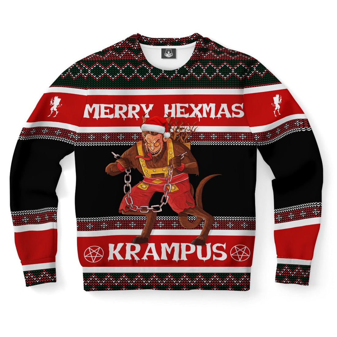 FUNSTUFFPRINT Krampus Hexmas Ugly Christmas Sweater, Christmas Sweater, Ugly Sweater, Funny Xmas Sweaters Ugly Sweater