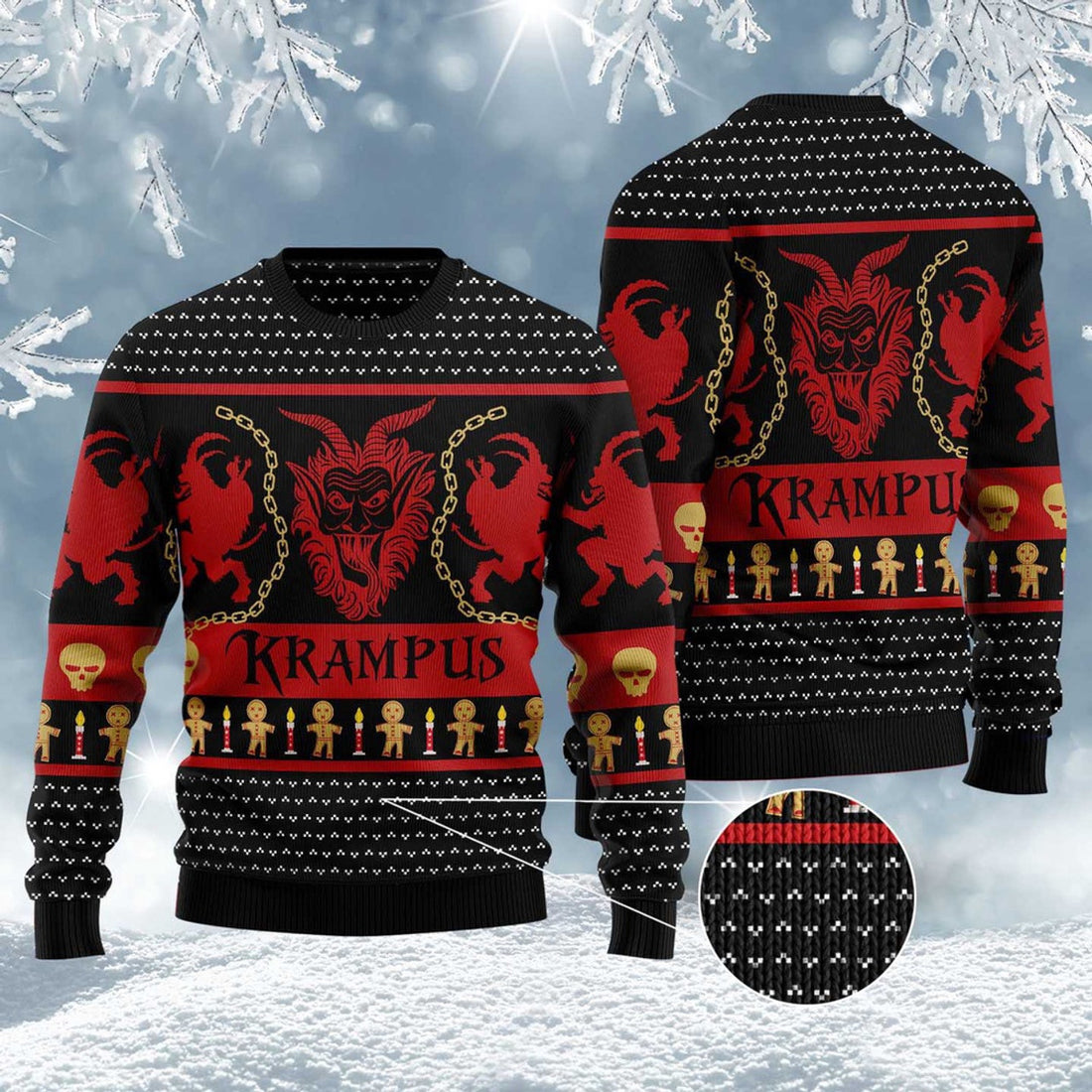 FUNSTUFFPRINT Krampus Ugly Christmas Sweater, Christmas Sweater, Ugly Sweater, Funny Xmas Sweaters Ugly Sweater