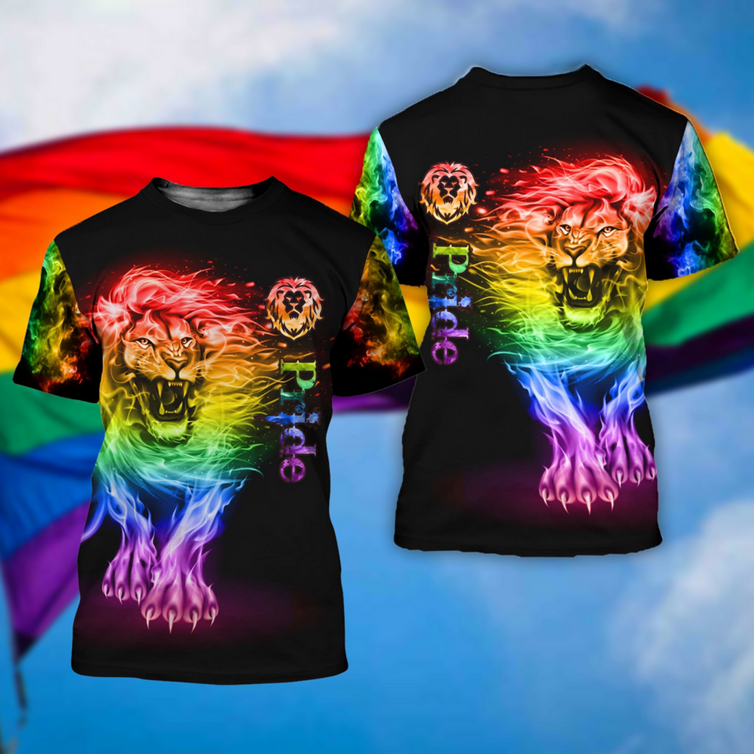 FUNSTUFFPRINT T-Shirt For Coupld Gay Men, LGBT Pride Proud Lion 3D All Over Printed Shirt For Pride Gay 3D T-shirt