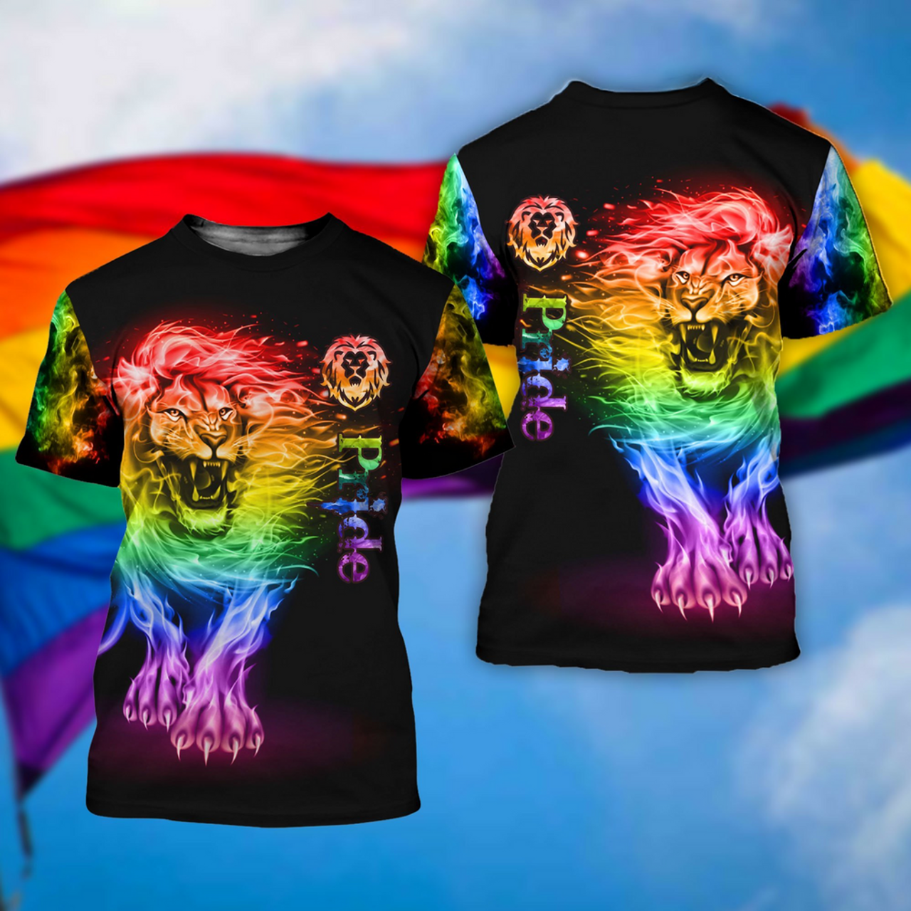 FUNSTUFFPRINT T-Shirt For Coupld Gay Men, LGBT Pride Proud Lion 3D All Over Printed Shirt For Pride Gay 3D T-shirt